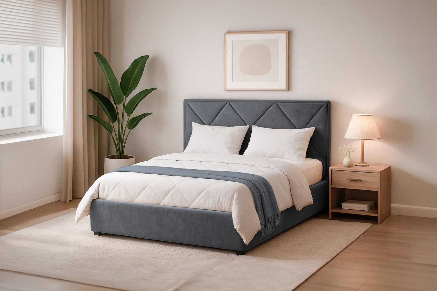 Кровать с матрасом Азалия (160 &times; 200 см, Bonnel, велюр, без подъемного механизма, сине-серый) IMI zl-am160x200sb фото