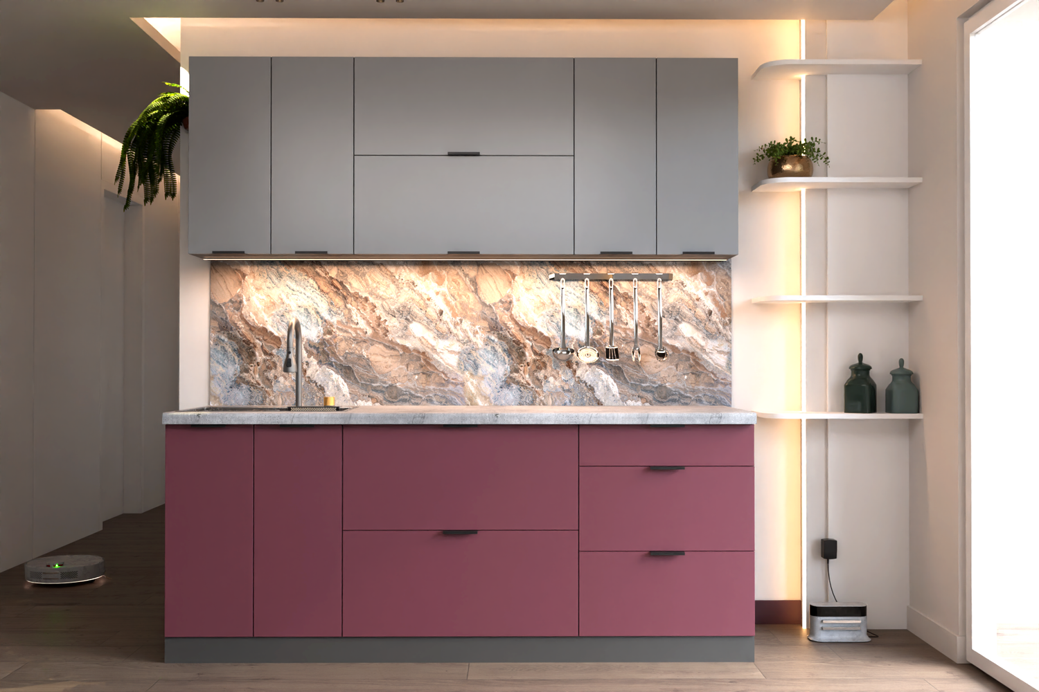 Модульная кухня Селена-8 (200 см, бордо и антрацит) IMI m-kh-m-sln8-br-sr-ntrc фото